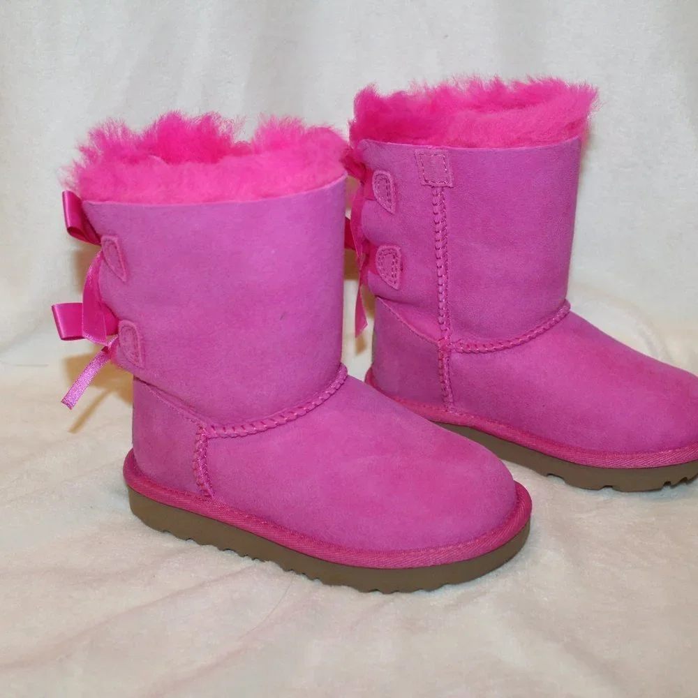 NIB UGG TODDLER BAILEY BOW‎ II WATER RESISTANT SUEDE SHEARLING BOOTS PINK